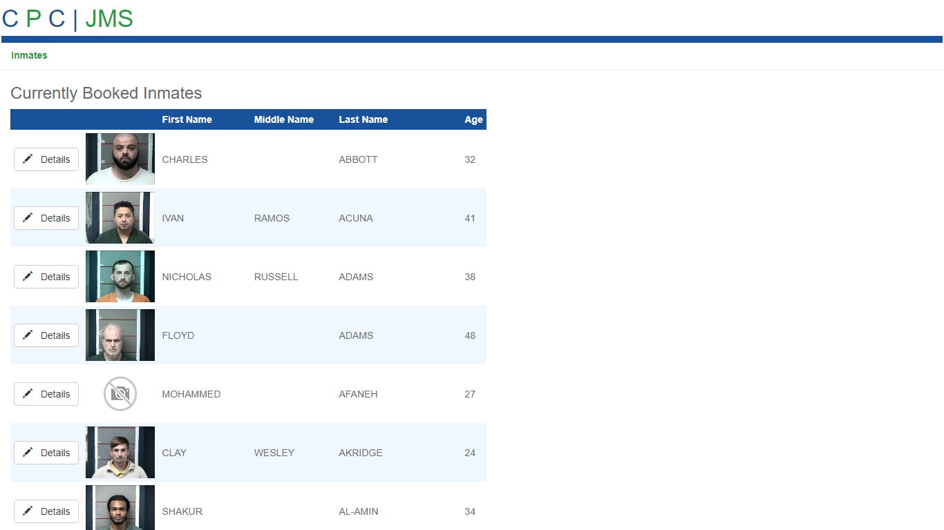 Currently Booked Inmates